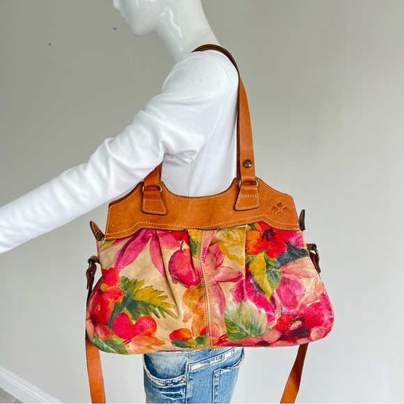 PATRICIA NASH Multicolor Painted Floral Tan Leather Distressed Tote Satchel - Picture 3 of 15